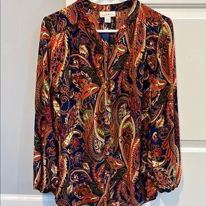CAbi Orange Red 3/4 Sleeve Buttoned Blouse